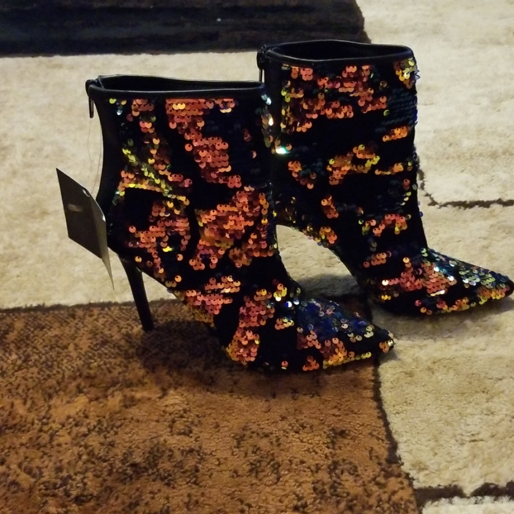 Black and sequin high heeled booties brand new